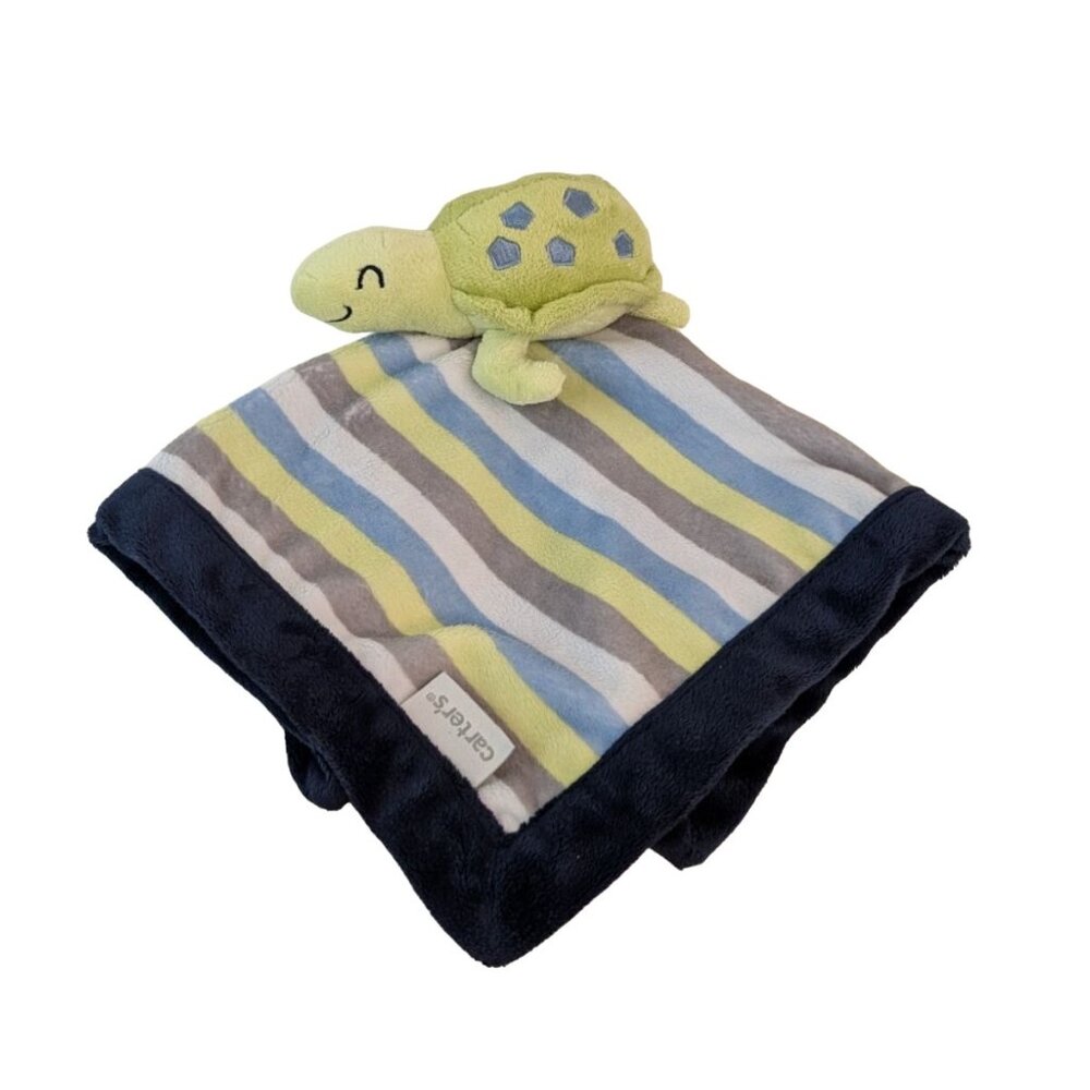 Carters‎ Turtle Lovey 13" Blue Stripes Baby Security Blanket